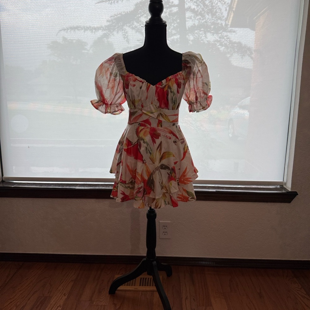 Elegant Floral Mini Shorts with Puff Sleeves